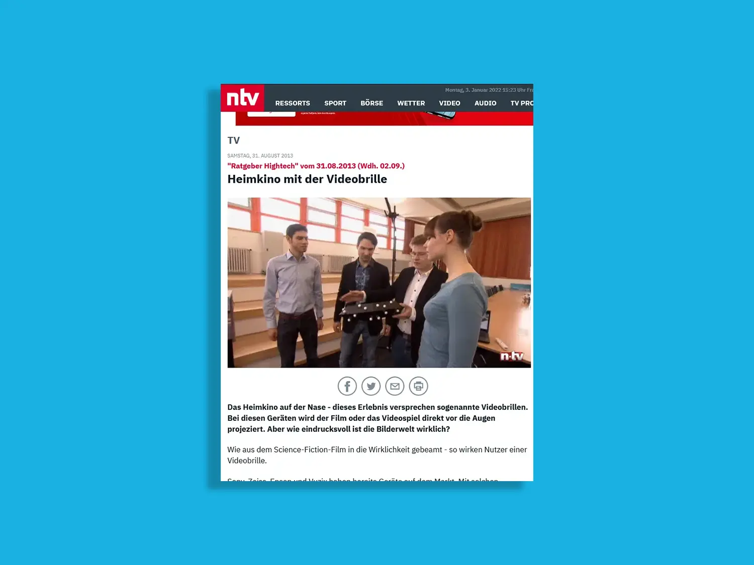 ntv Beitrag immersight Raumbrille VR Brille