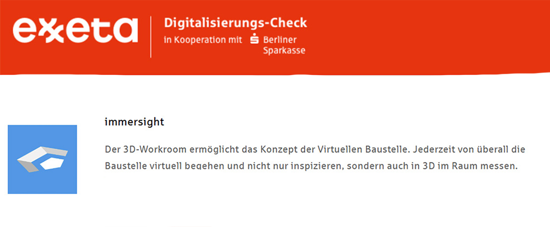 1Sparkasse Digitalisierungsempfehlung immersight