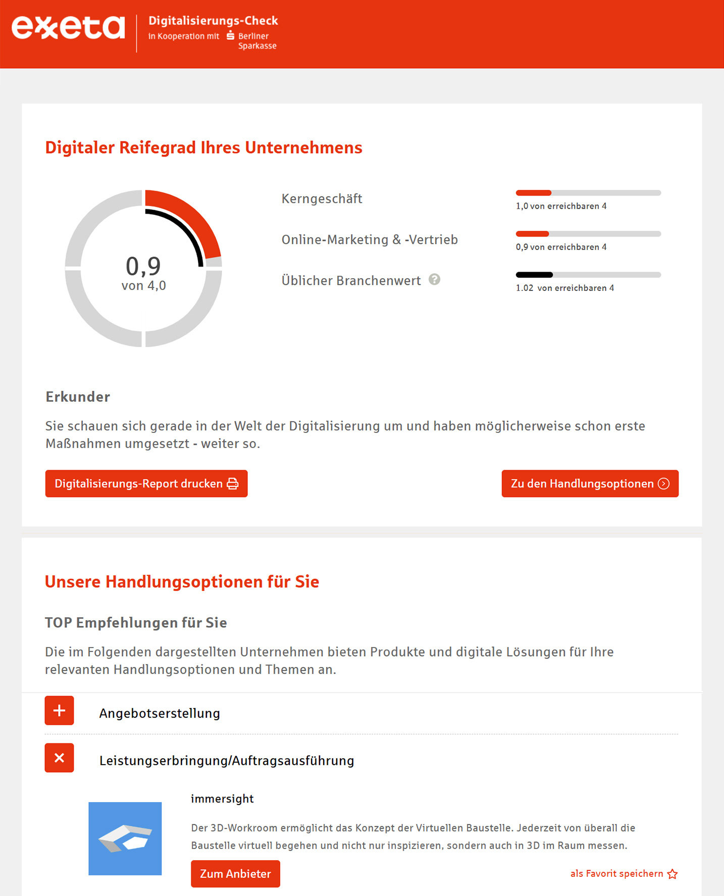 Sparkasse Digitalisierungsempfehlung immersight